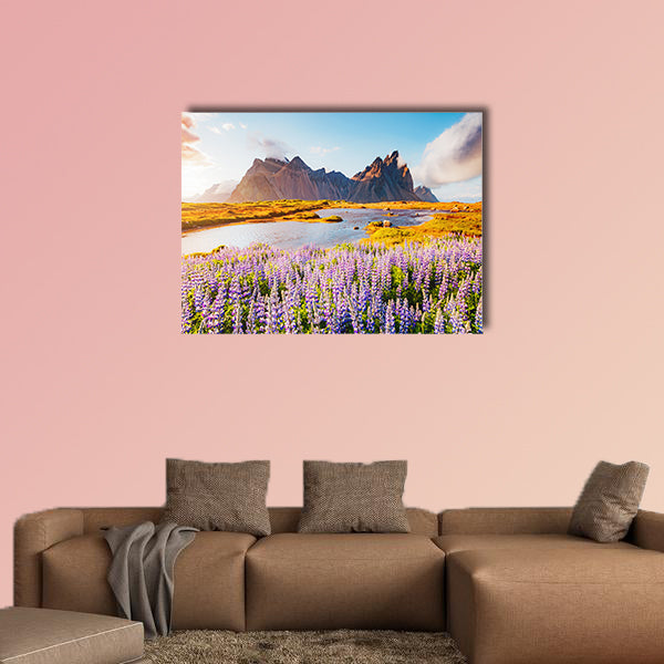 Majestic lupine flowers glowing by sunlight multi panel canvas wall art