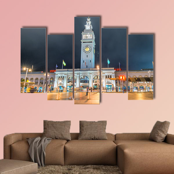 Ferry Building Marketplace at night, San Francisco multi panel canvas wall art