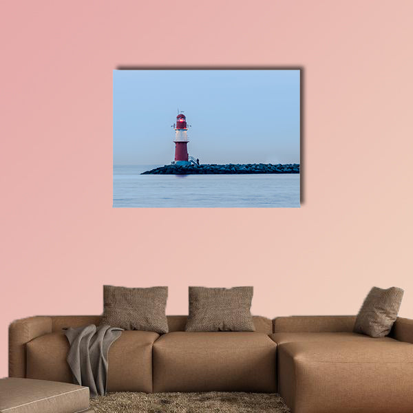 Night view of lighthouse of Warnemuende Germany multi panel canvas wall art