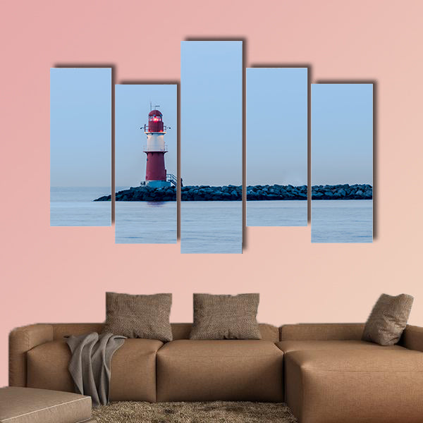 Night view of lighthouse of Warnemuende Germany multi panel canvas wall art