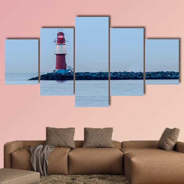 Night view of lighthouse of Warnemuende Germany multi panel canvas wall art
