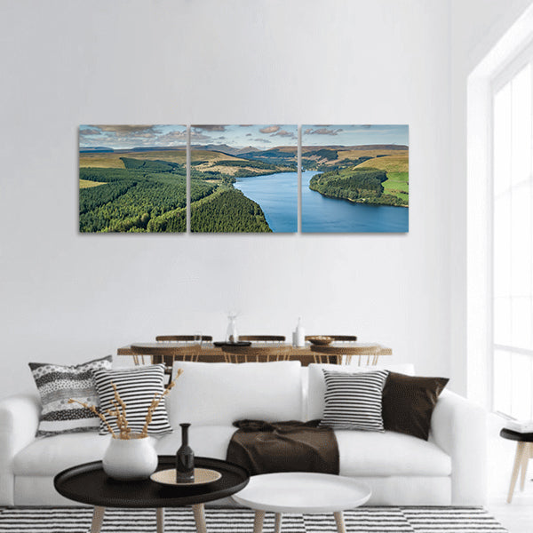 Aerial view of a reservoir in a mountainous area panoramic canvas wall art