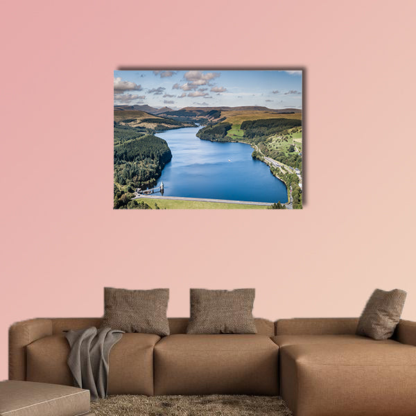Aerial view of a reservoir in a mountainous area Multi panel canvas wall art