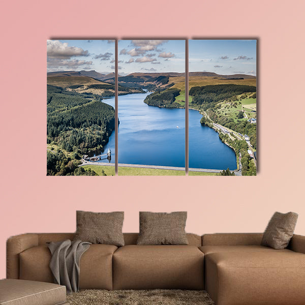 Aerial view of a reservoir in a mountainous area Multi panel canvas wall art