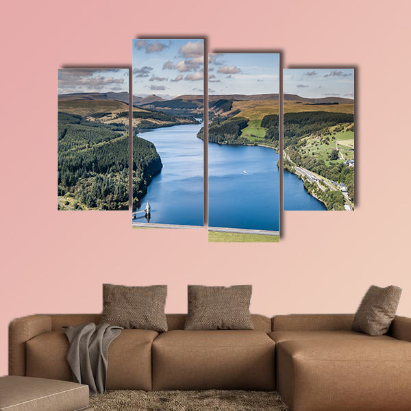 Aerial view of a reservoir in a mountainous area Multi panel canvas wall art