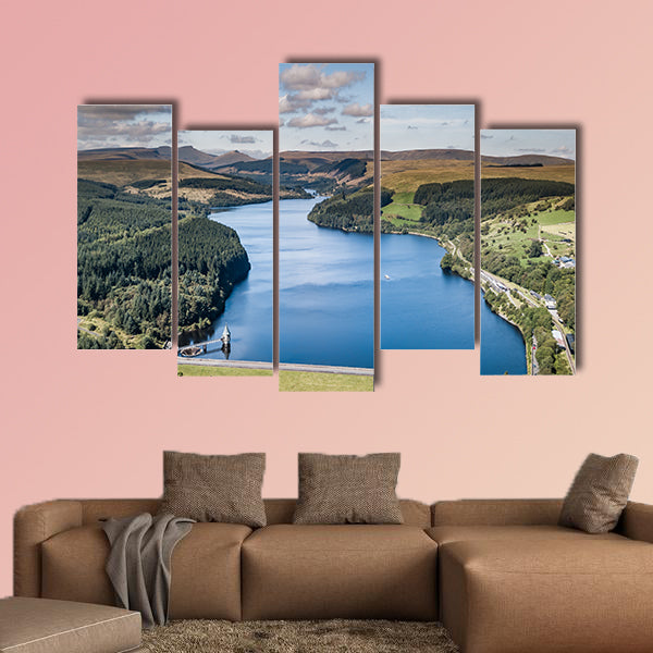Aerial view of a reservoir in a mountainous area Multi panel canvas wall art