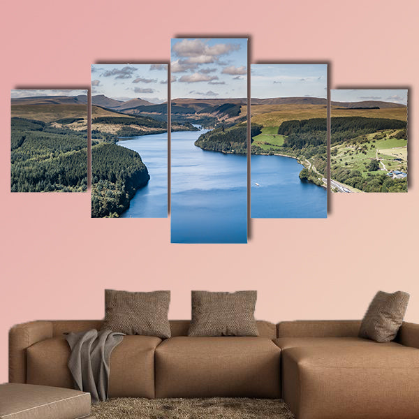 Aerial view of a reservoir in a mountainous area Multi panel canvas wall art