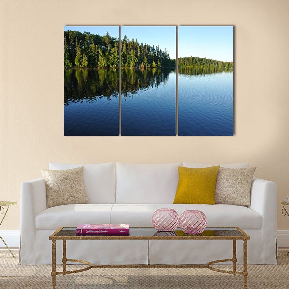 Reflections on the Coniferous Forest on a Wilderness Lake multi panel canvas wall art