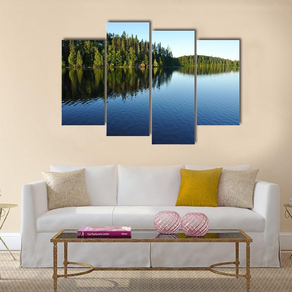 Reflections on the Coniferous Forest on a Wilderness Lake multi panel canvas wall art