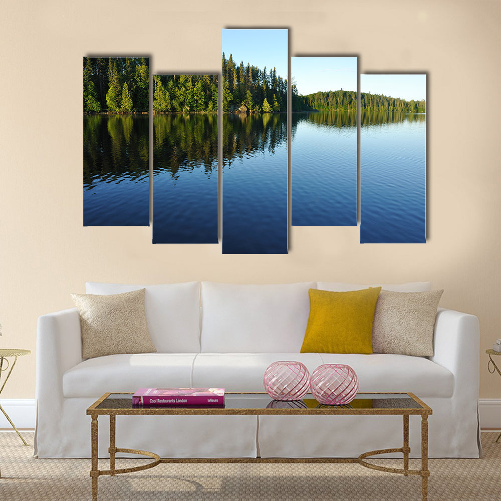 Reflections on the Coniferous Forest on a Wilderness Lake multi panel canvas wall art