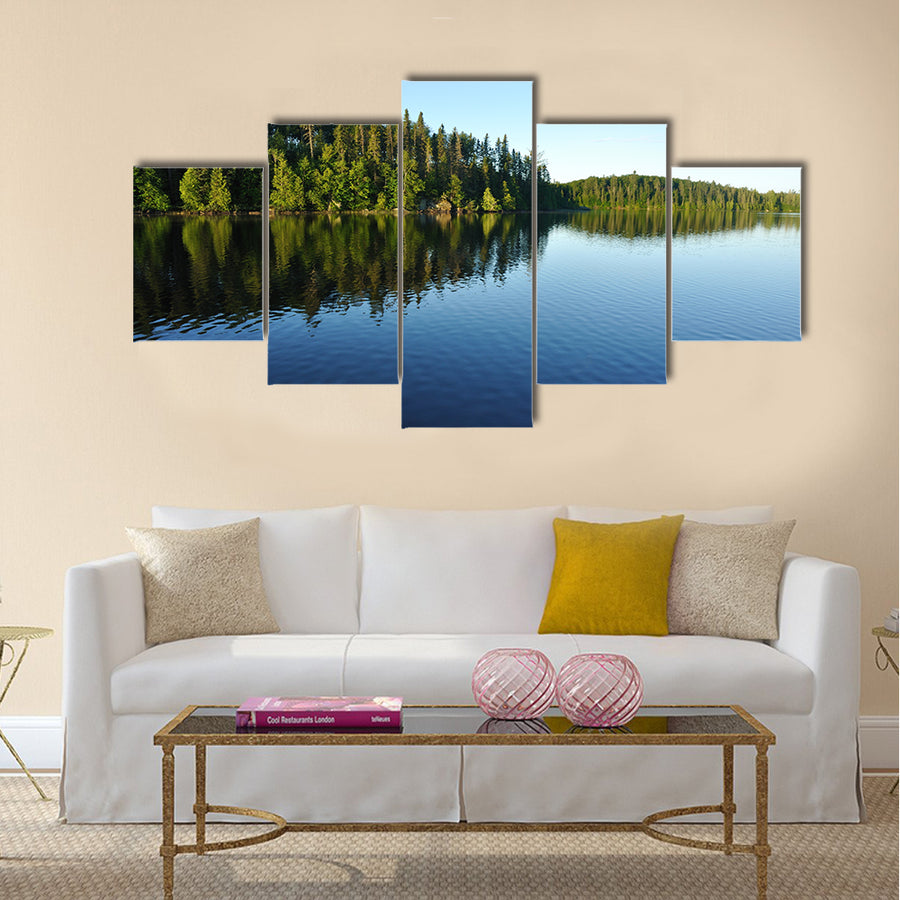 Reflections on the Coniferous Forest on a Wilderness Lake multi panel canvas wall art