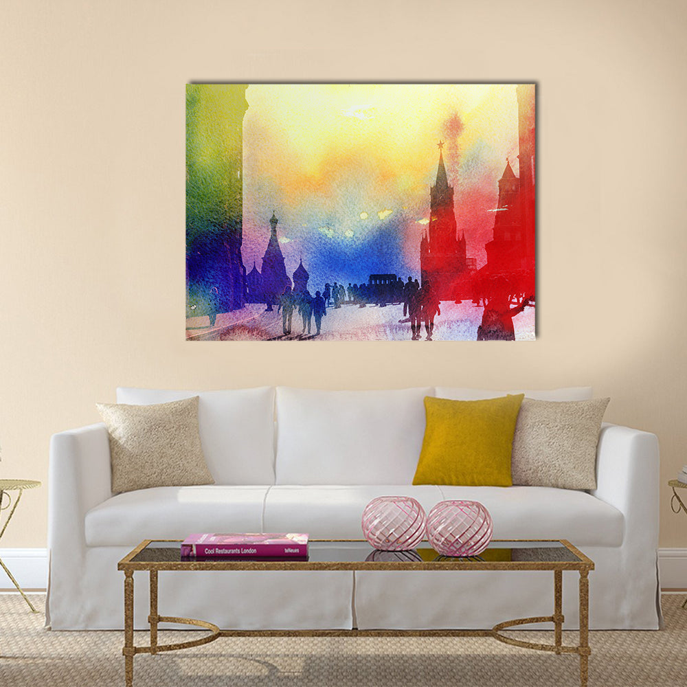 Retro beautiful color photo view of the Moscow Kremlin in the autumn afternoon multi panel canvas wall art