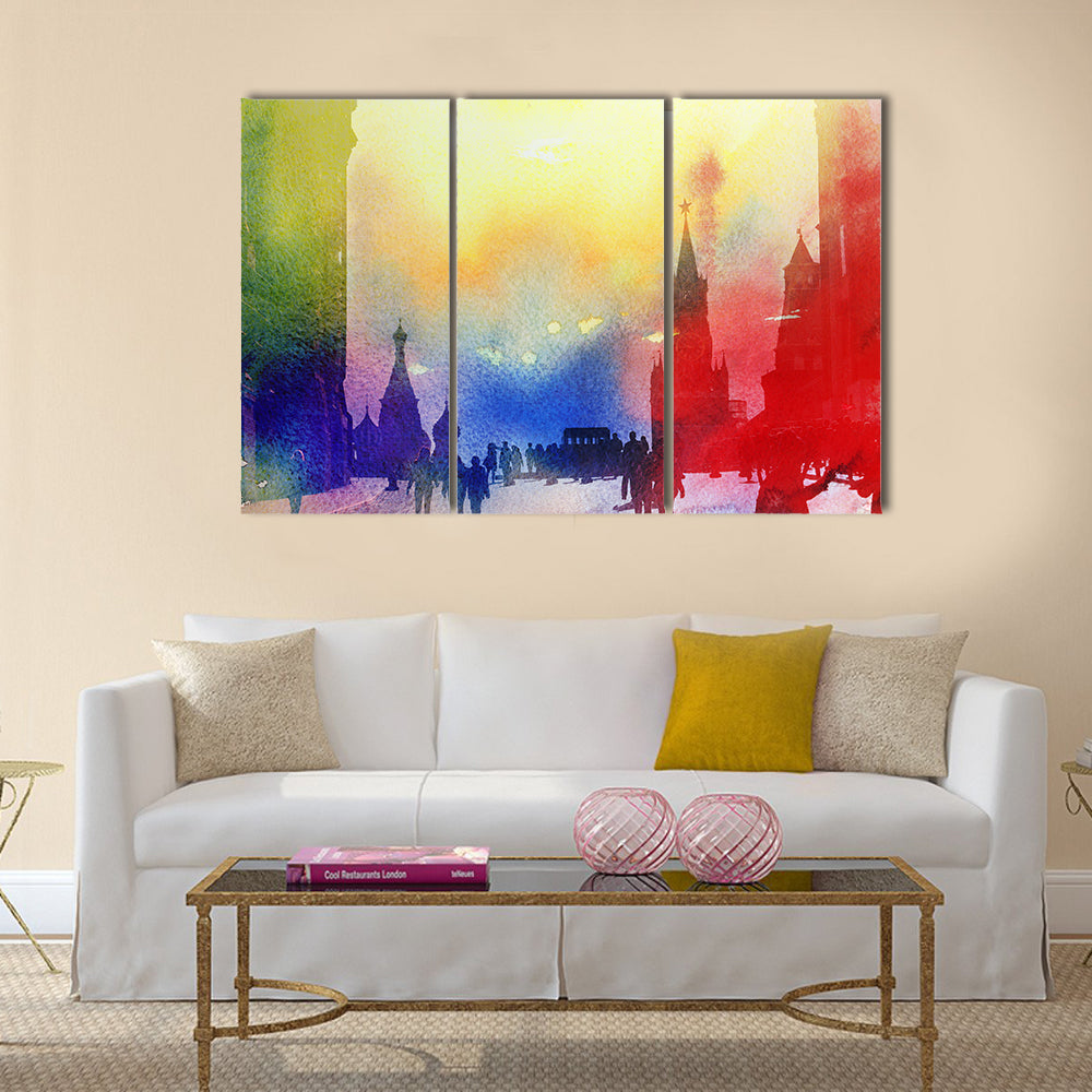 Retro beautiful color photo view of the Moscow Kremlin in the autumn afternoon multi panel canvas wall art
