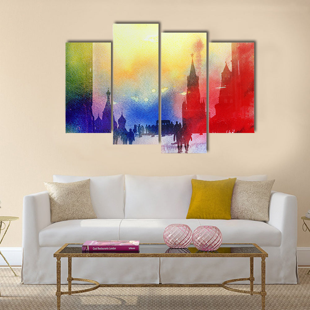 Retro beautiful color photo view of the Moscow Kremlin in the autumn afternoon multi panel canvas wall art