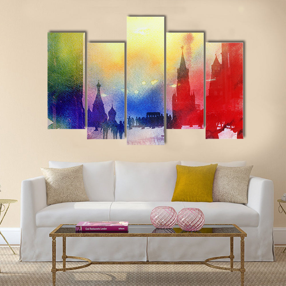 Retro beautiful color photo view of the Moscow Kremlin in the autumn afternoon multi panel canvas wall art