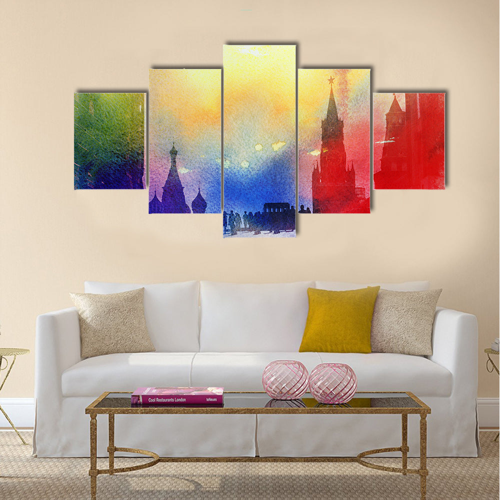 Retro beautiful color photo view of the Moscow Kremlin in the autumn afternoon multi panel canvas wall art