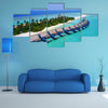 An Aerial Flying Drone View Of Maldives White Sandy Beach On Sunny Tropical Paradise Island Multi Panel Canvas Wall Art