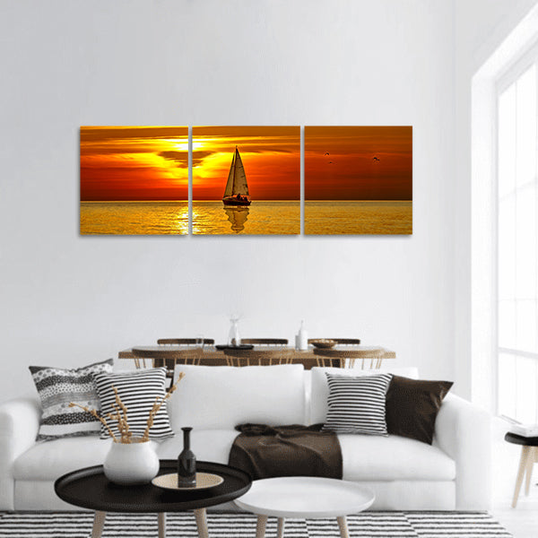 Sailboat at sunset Panoramic Canvas Wall Art