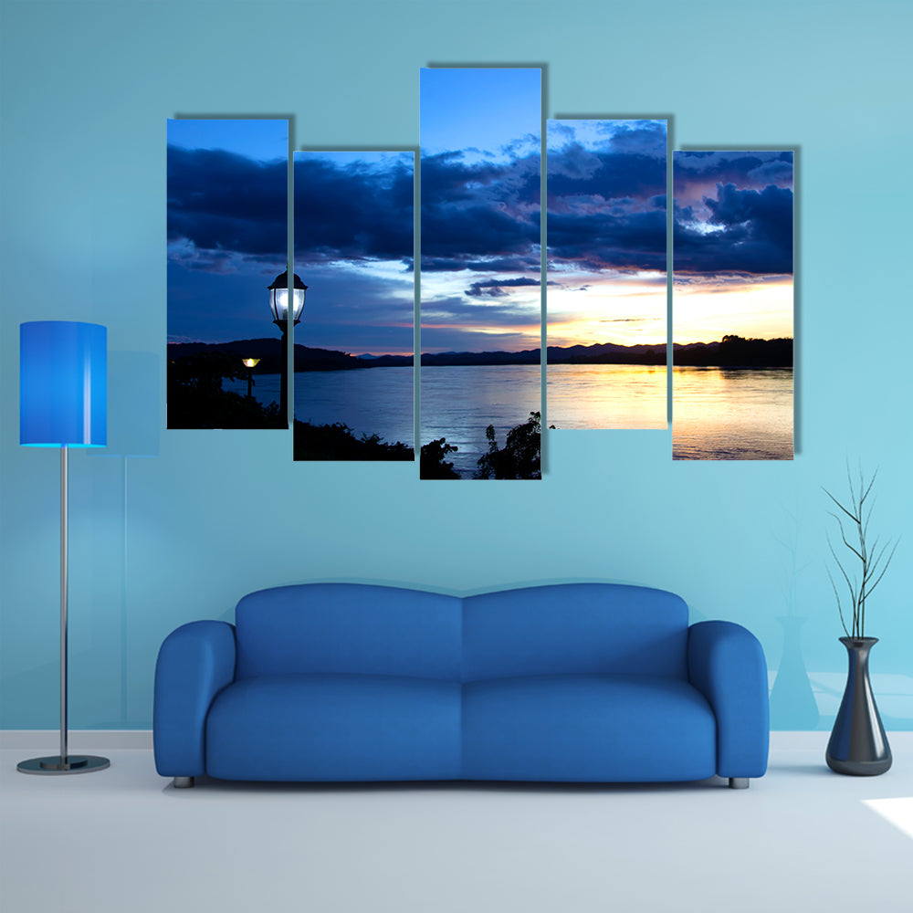 Sunset in the river with reflex Multi panel canvas wall art