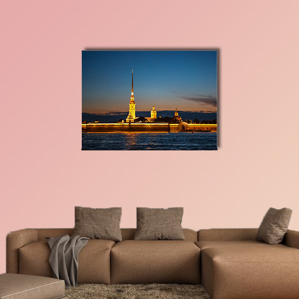 Peter and Paul Fortress in St. Petersburg at night multi panel canvas wall art