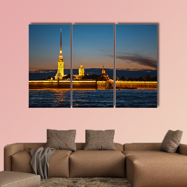 Peter and Paul Fortress in St. Petersburg at night multi panel canvas wall art