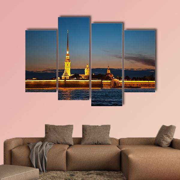 Peter and Paul Fortress in St. Petersburg at night multi panel canvas wall art