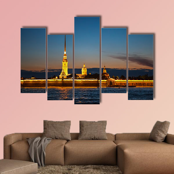 Peter and Paul Fortress in St. Petersburg at night multi panel canvas wall art