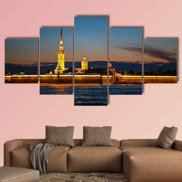 Peter and Paul Fortress in St. Petersburg at night multi panel canvas wall art