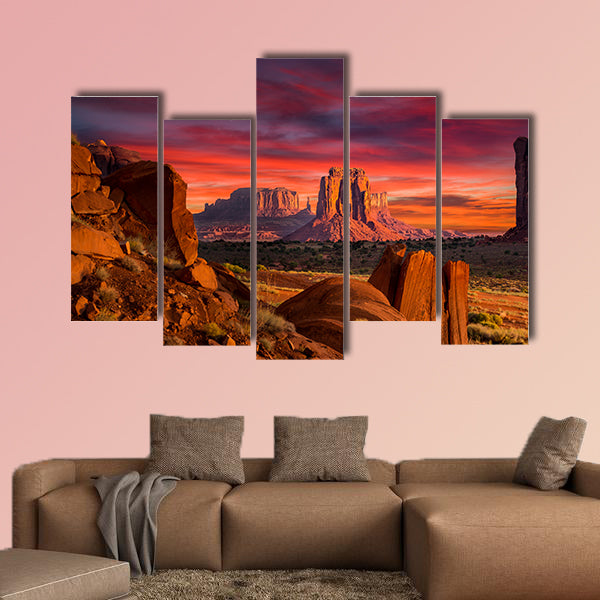 Spectacular Sunrise in Monument Valley Multi panel canvas wall art