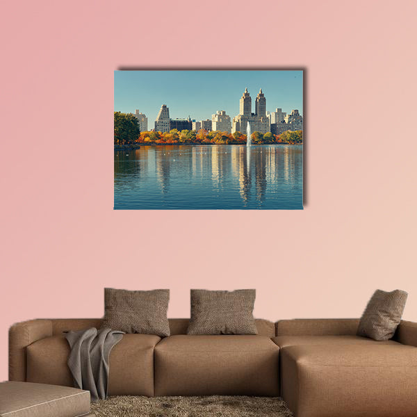 Skyline panorama with apartment skyscrapers multi panel canvas wall art