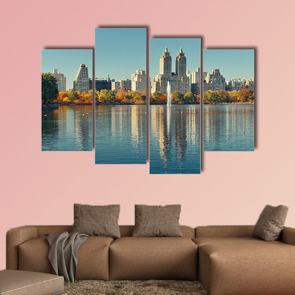 Skyline panorama with apartment skyscrapers multi panel canvas wall art