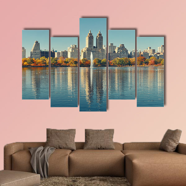Skyline panorama with apartment skyscrapers multi panel canvas wall art
