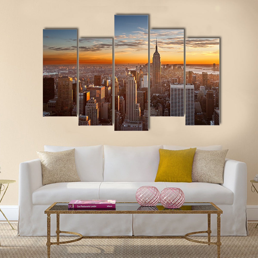 Sunset over Manhattan from Top of the Rock multi panel canvas wall art