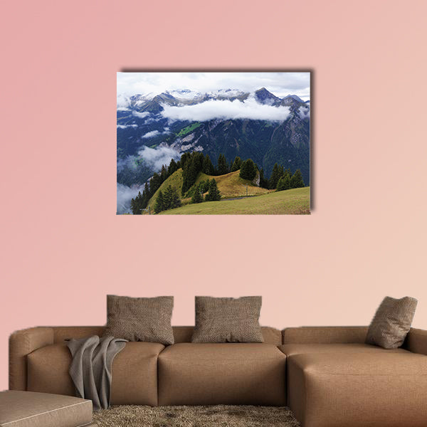 Stunning view of alpine forest, Lake Brienz, mountain range multi panel canvas wall art