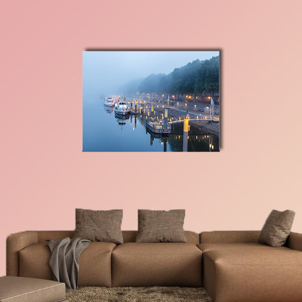 Sailboats on the embankment of river in Bremen, Germany wall art
