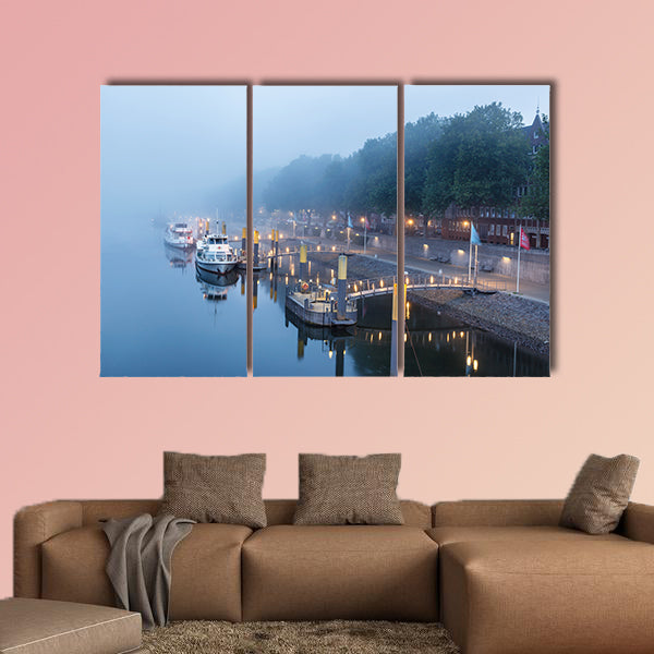 Sailboats on the embankment of river in Bremen, Germany wall art