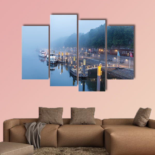 Sailboats on the embankment of river in Bremen, Germany wall art
