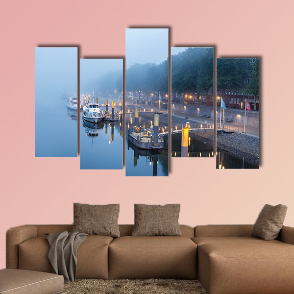 Sailboats on the embankment of river in Bremen, Germany wall art