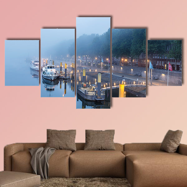 Sailboats on the embankment of river in Bremen, Germany wall art