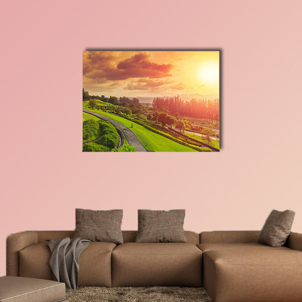 Green park mountain landscape hill nature view sunset canvas wall art