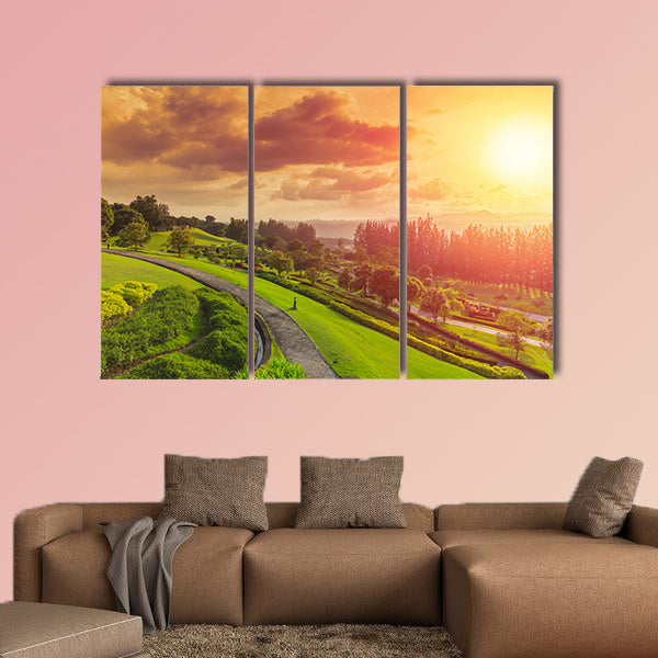 Green park mountain landscape hill nature view sunset canvas wall art
