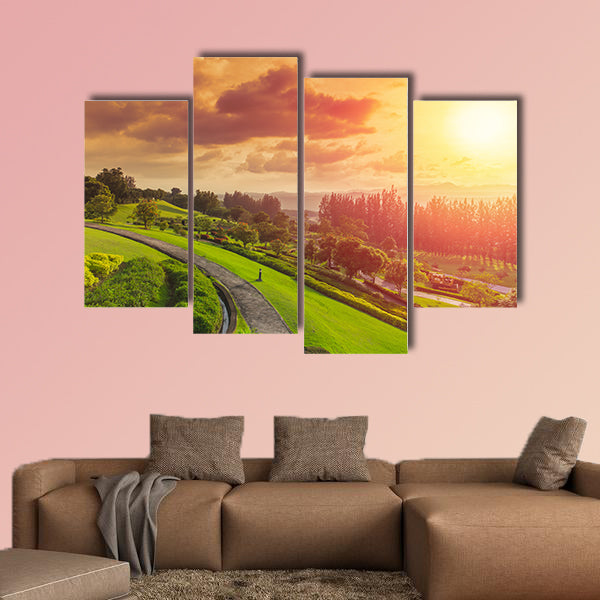 Green park mountain landscape hill nature view sunset canvas wall art
