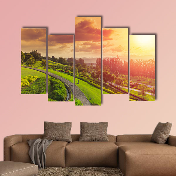 Green park mountain landscape hill nature view sunset canvas wall art