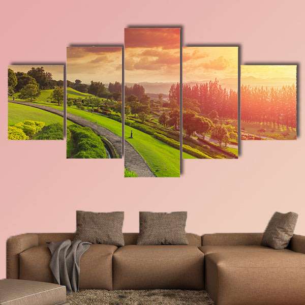 Green park mountain landscape hill nature view sunset canvas wall art