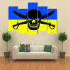 Ukrainian flag combined with the black pirate image of Jolly Roger Multi panel canvas wall art