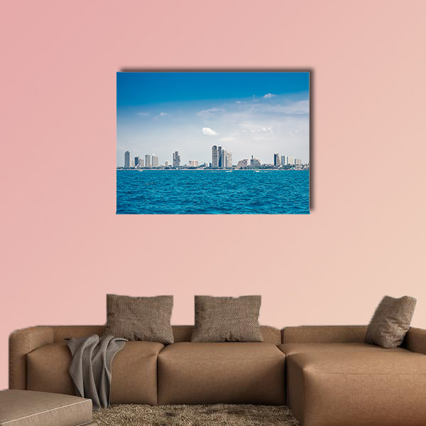 Buildings city near the sea, sky and cloud background multi panel canvas wall art