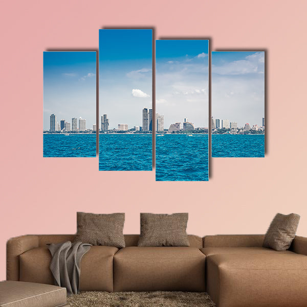 Buildings city near the sea, sky and cloud background multi panel canvas wall art