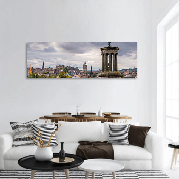 Edinburgh Skyline and Dugald Stewart Monument Panoramic canvas Wall Art