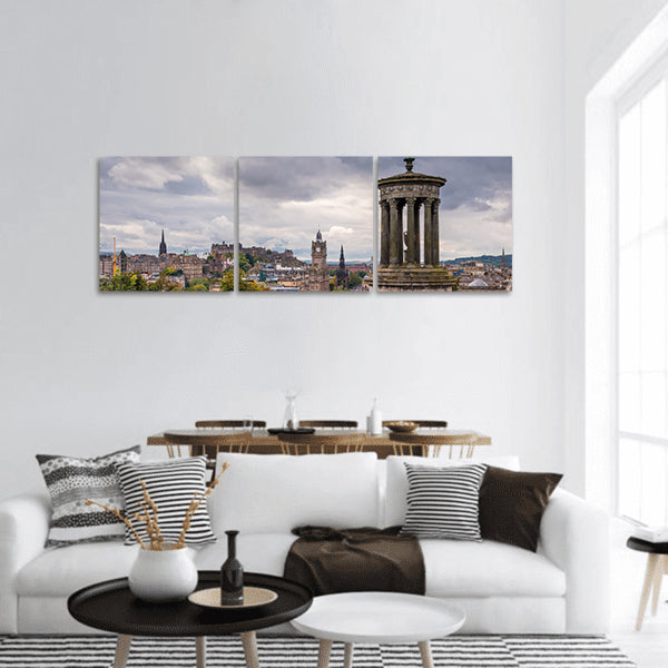 Edinburgh Skyline and Dugald Stewart Monument Panoramic canvas Wall Art