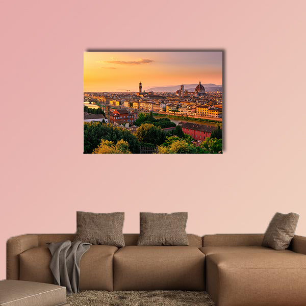 Sunset view of Florence, Ponte Vecchio, Florence Duomo, Italy multi panel canvas wall art